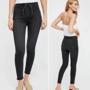 Free People Black Charcoal Lace-Up High Rise Jeans